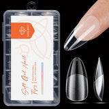 Modelones Nail Tips 216 bitar - Heltäckande Nail Tips Set, Soft Gel Tips Set, Pre-Polishing PMMA Resin Nail Tips, DIY Lime On Nail Art konstgjorda naglar, korta mandlar XS