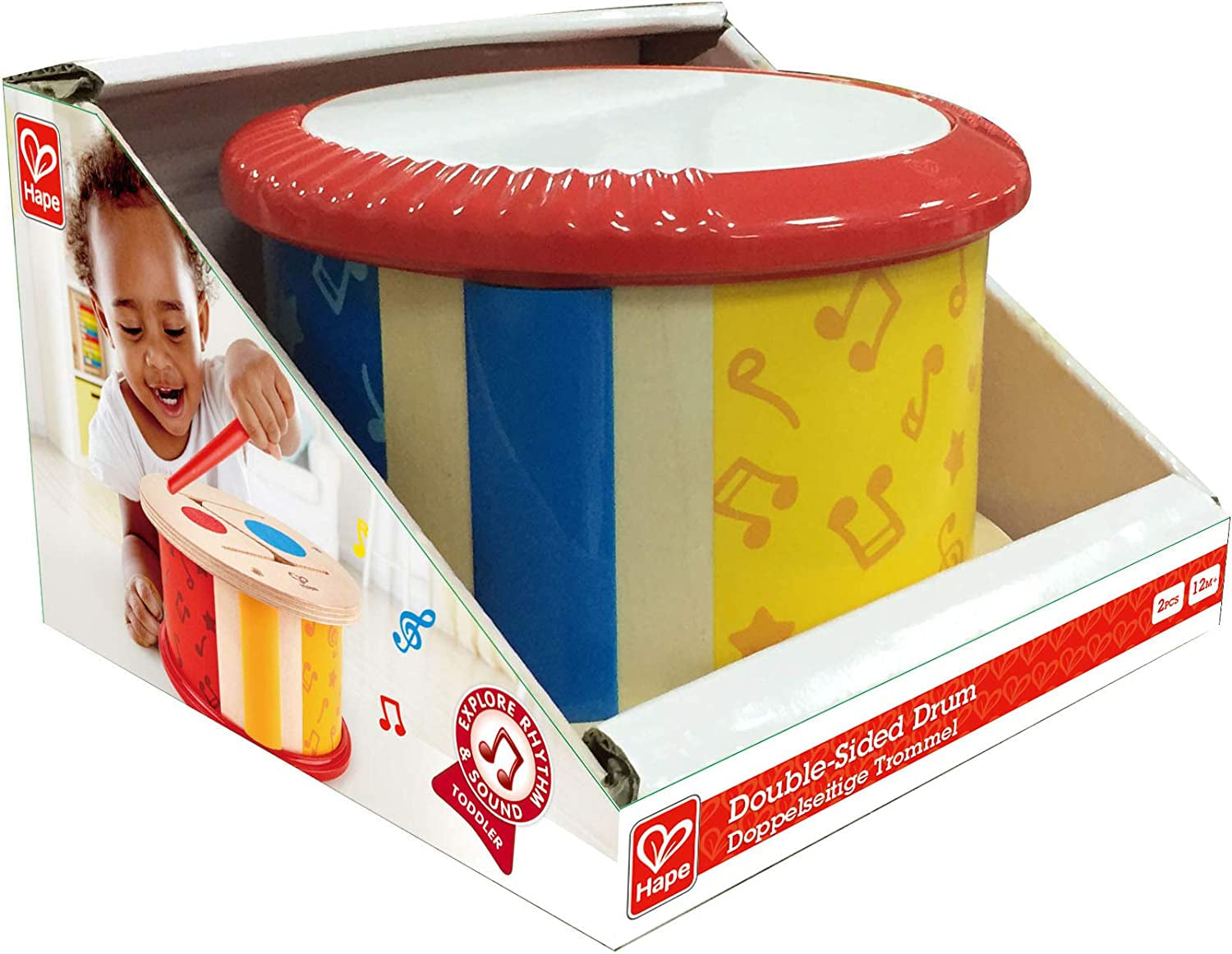 Hape dubbelsidig trätrumma | musikleksak för små barn Jucarii Bebe Naty Shop