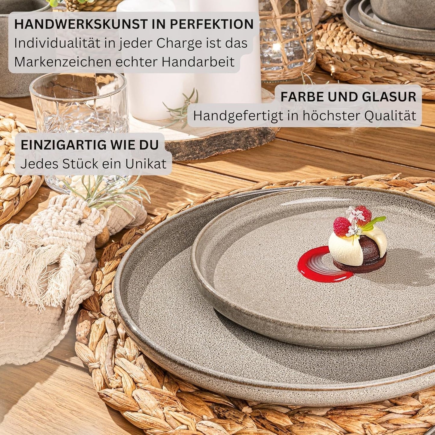 SÄNGER Cairo Clay | 24 delars servisset, servisset i stengods för 6, 6 tallrikar, 6 desserttallrikar, 6 pastaskålar, 6 serveringsskålar, grå servisset | VÄRDESAMLING