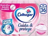 Colcasa Care & Protect 3 X 12 toalettpapper med luktblocksteknologi, neutraliserar dåliga lukter, 36-rullars paket, 3-lagers, fräscht doftande rosa rullar