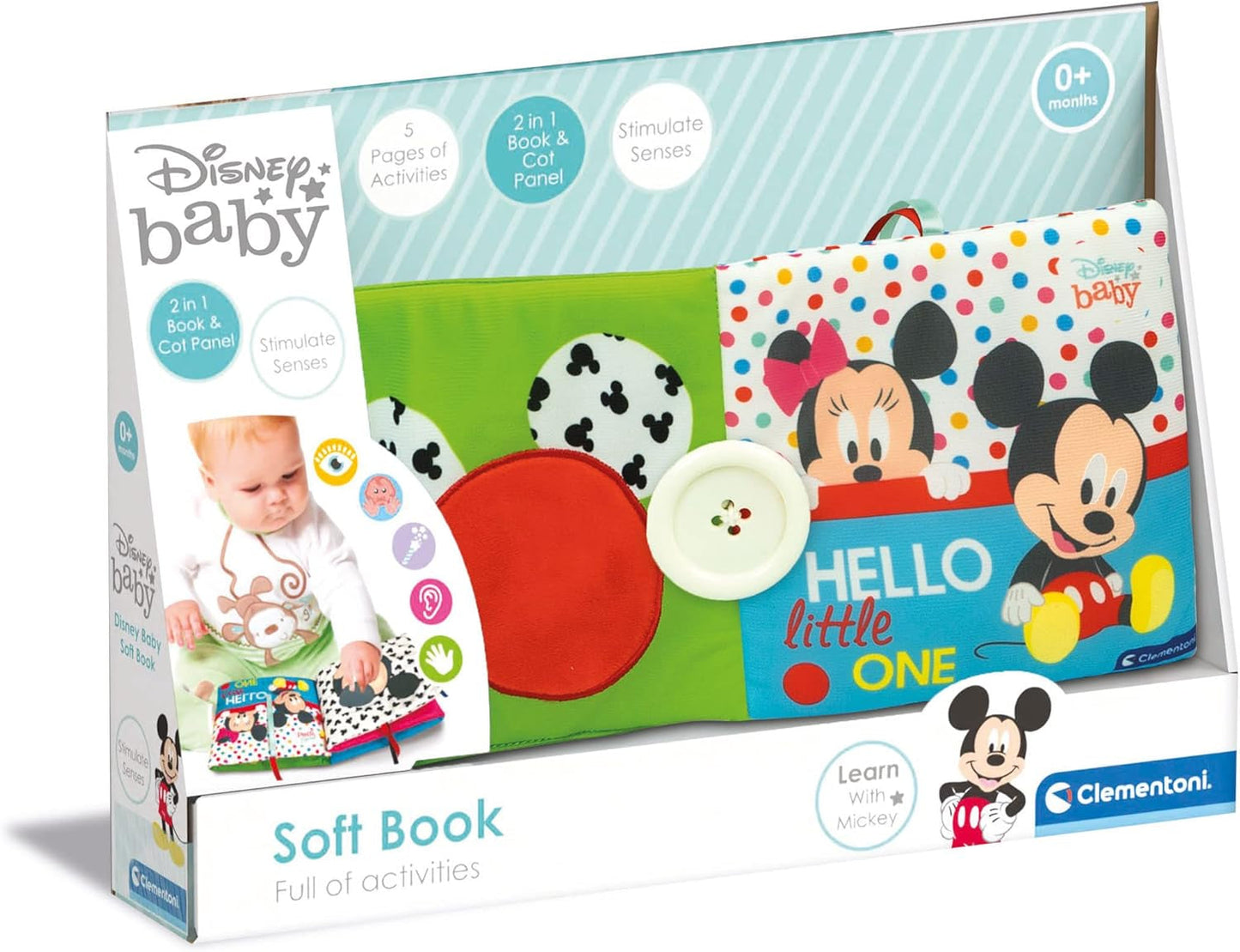 Clementoni 17721 Disney Baby - Tygbok, mångsidig babyreseleksak, sprakande och pipande bilderbok för nyfödda från 0 månader Babyleksaker Naty Shop