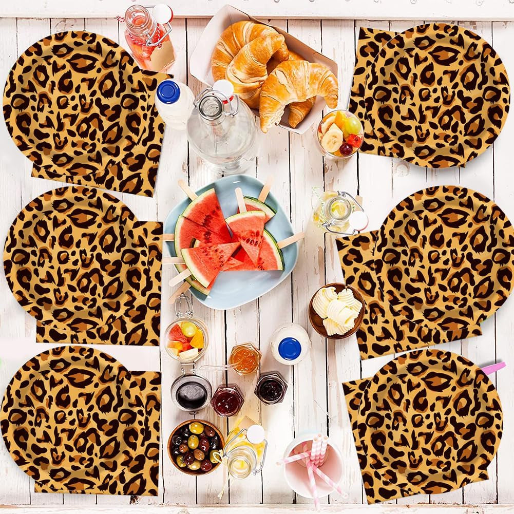 Leopardmönster Party Geschirr Kindergeburtstag Deko Geburtstag Party Geschirr Dschungel Pappteller Becher Servietten Babyparty Tischdeko Set