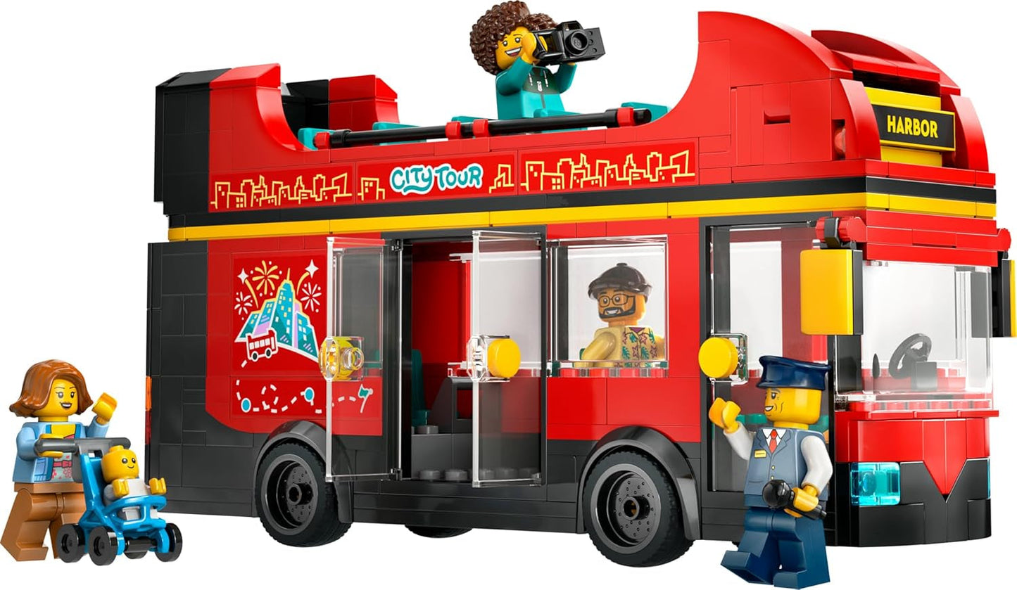 LEGO City dubbeldäckare buss, dubbeldäckare leksaksbuss, fordonsset för flickor och pojkar från 7 år, innehåller 5 figurer, inklusive en baby i en barnvagn 60407 Byggset Besuche den LEGO-Store