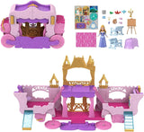 Mattel Disney Princess förvandlar leksetet vagn till slott med liten norrskensdocka, 3 nivåer, 6 lekytor, 4 figurer, möbler och tillbehör HWX17 Dolls Naty Shop Multicolor