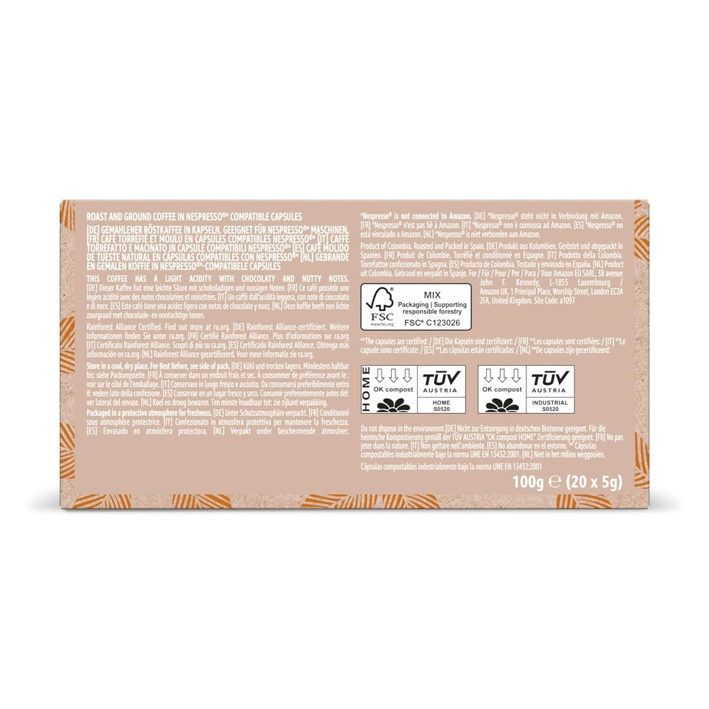 By Amazon Heimkompostierbare Kaffeekapseln, kompatibel med Nespresso, 100 % kolumbianischer Arabica, 20 Stück – Rainforest Alliance-zertifiziert