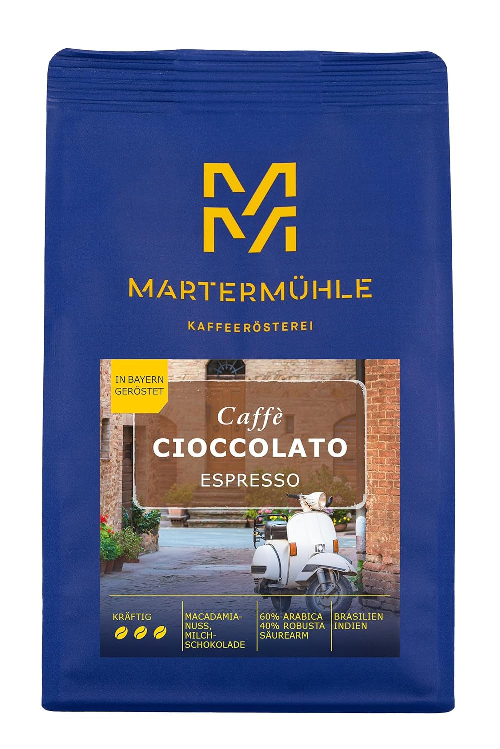 Espressobönor Martermühle Cioccolato 500g Stark | Arabica/Robusta | Smaker: macadamianötter, mjölkchoklad | Lättrostade hela espressobönor, låg syra
