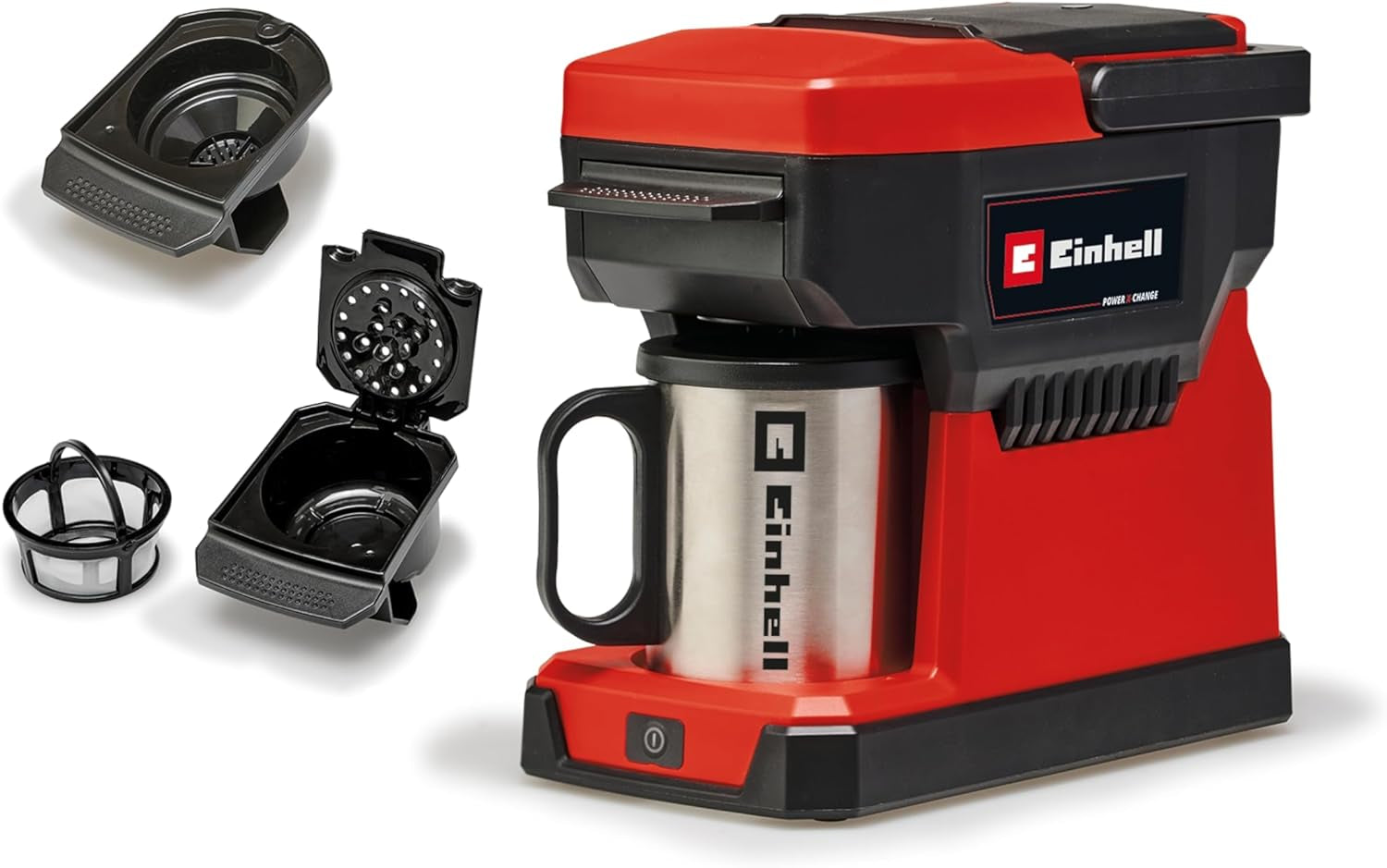 Sladdlös espressomaskin Einhell TE-CF 18 Li-Solo Power X-Change (18 V, 240 ml vattentank, för filterkaffe och kaffekapslar, bärhandtag, inkl. kaffekopp med lock, utan batteri)