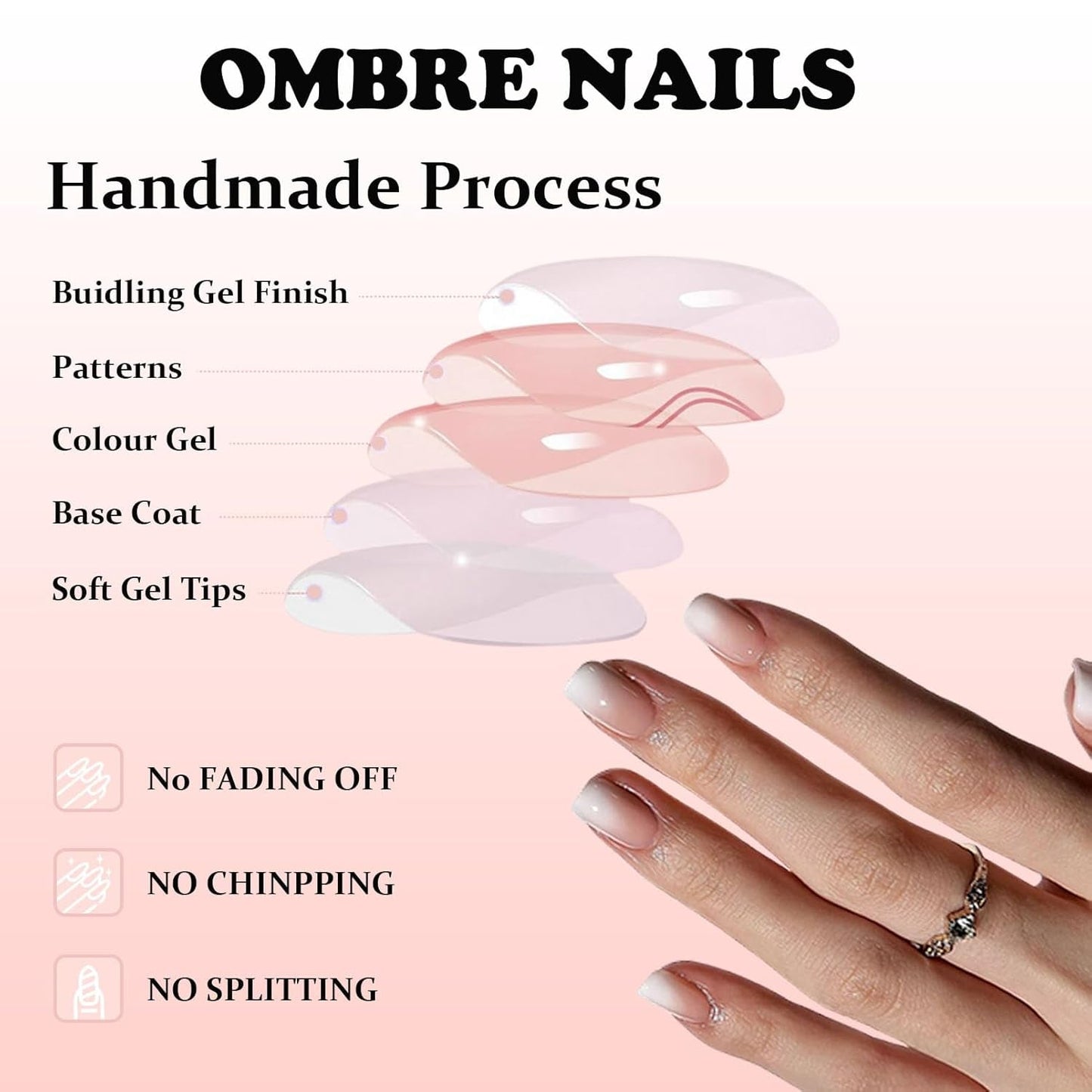240 st Korta lösnaglar Set - Korta naturliga konstgjorda falska naglar för limning - Nude Gradient Konstgjorda naglar för Box Nail Extensions (Nude Gradient)