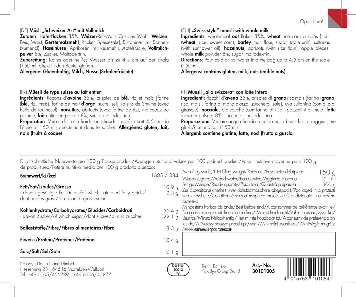 Trek'n Eat schweizisk müsli med mjölkpulver (2-pack)
