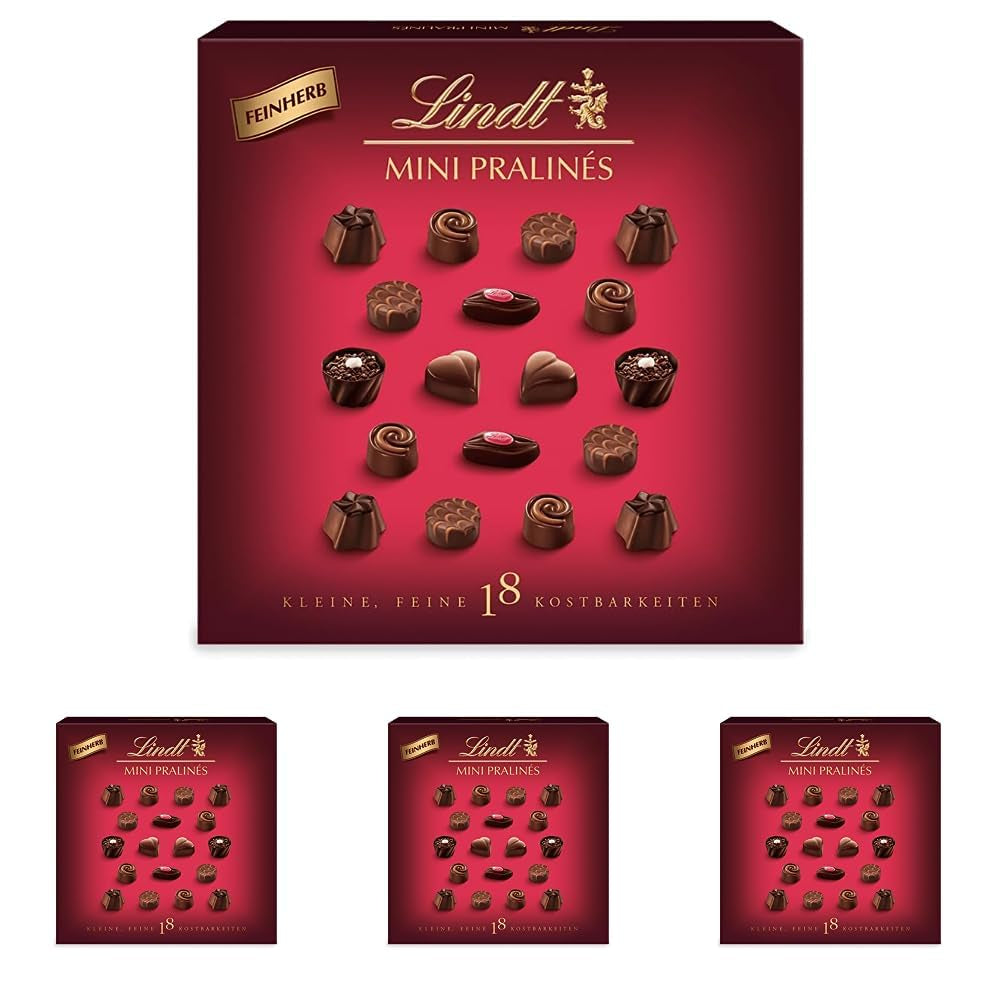 Choklad - Mini Mörk Choklad Praliner | 90 g | Box med 18 praliner, vardera i 6 läckra sortiment | Chokladpresent | Chokladpresent (paket med 4)