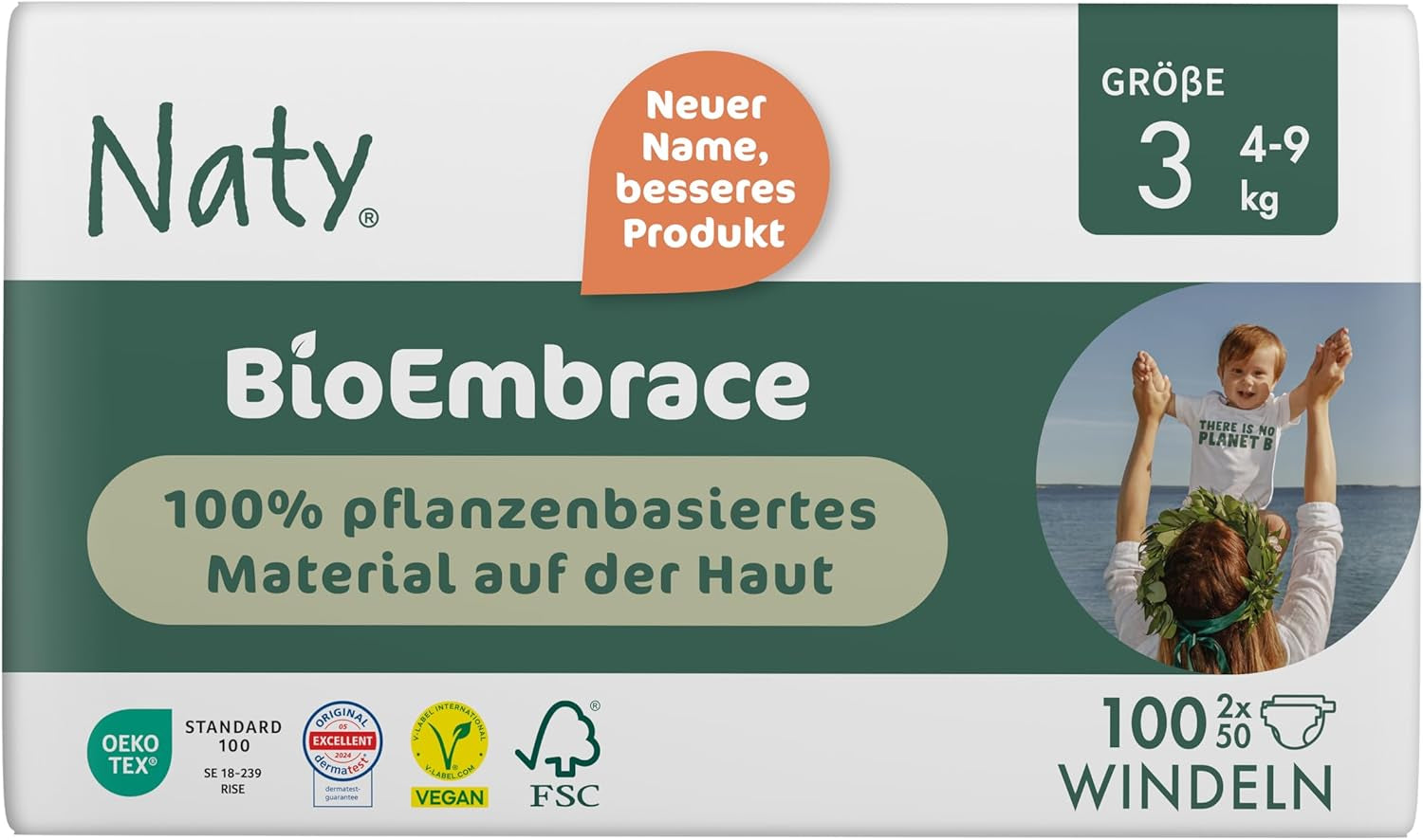 Naty BioEmbrace babyblöjor, storlek 3 (4–9 kg) | 100 % växtbaserade material, skonsamma mot huden | Andas mjukhet, dermatologiskt testad, utmärkt absorption | 100 st.