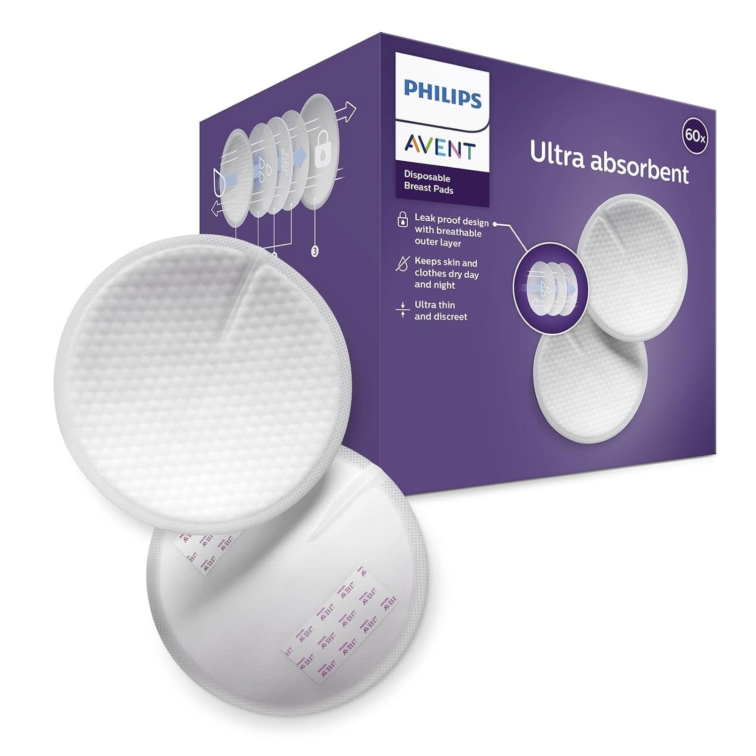 Philips Avent Einweg-Stilleinlagen, Ultra-Komfort Und Sicherheit, 60 Stück, Weiß (Modell SCF254/61) Tillbehör Mat och amning Bebe Naty Shop