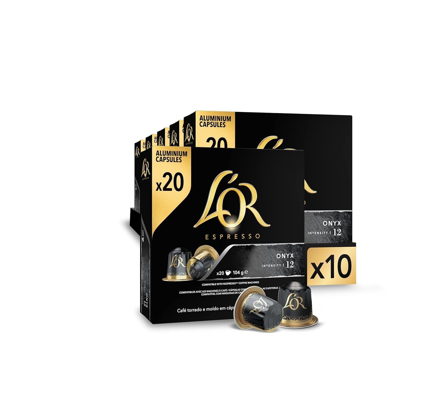 L'OR Espresso Kaffeekapseln Onyx | Intensitet 12 | 200 kompatibla Nespresso-kapslar (R)* - exklusivt för Amazon
