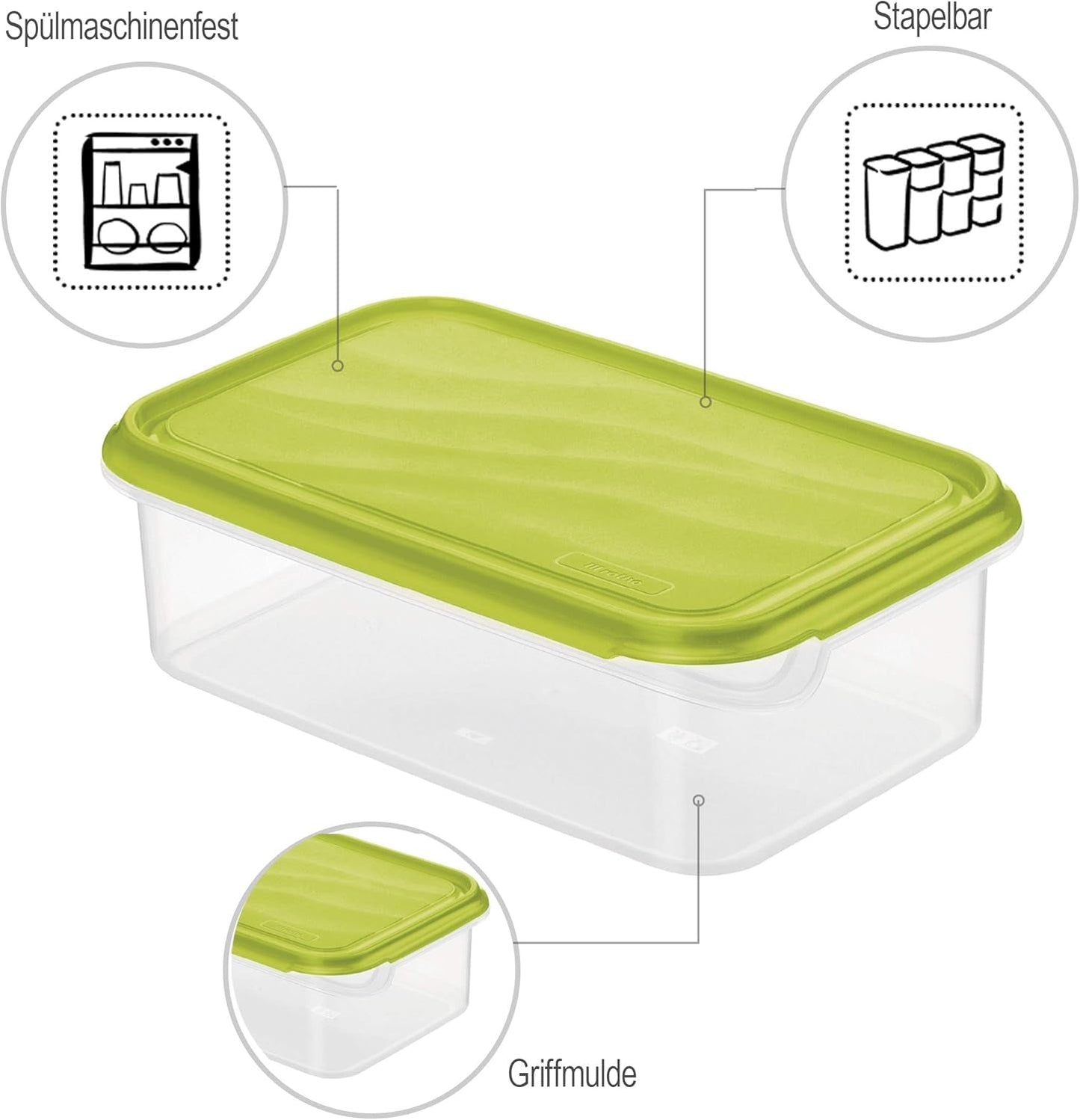 Rotho Rondo matförvaringsburk 1,5l med lock, BPA-fri plast (PP), transparent/grön, 1,5l (24,0 x 16,0 x 7,5 cm) Matförvaringslådor Naty Shop
