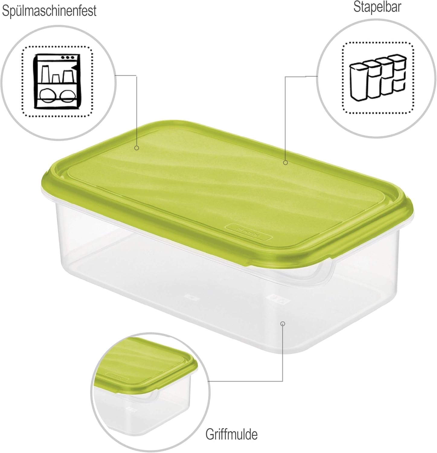 Rotho Rondo matförvaringsburk 1,5l med lock, BPA-fri plast (PP), transparent/grön, 1,5l (24,0 x 16,0 x 7,5 cm) Matförvaringslådor Naty Shop