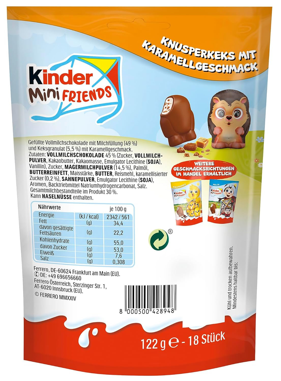 Kinder Mini Friends Krisiga kex med kolasmak 122g – Mjölkchoklad med kex och mjölkfyllning – Påskfigurer – Påskchoklad och godis – Påskpresent