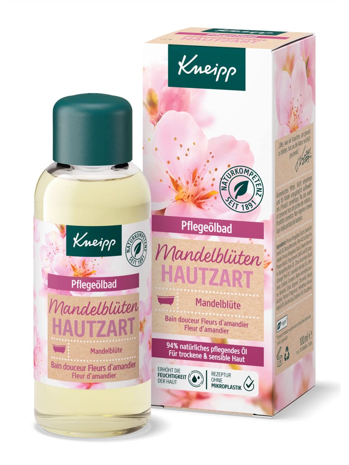Kneipp, badolja, med 94% ren mandelolja, för torr och känslig hud - 100 ml dusch och bad Naty Shop