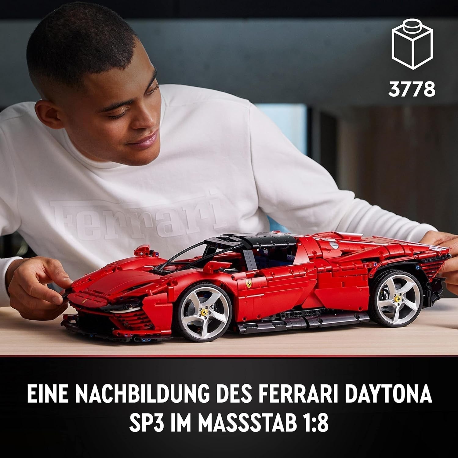 LEGO Technic Ferrari Daytona SP3 modellsats 1:8 skala, röd supersportbil, utökad bilmodell samlarobjekt, Ultimate Car Concept 42143 Byggset Besuche den LEGO-Store
