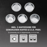 CASO EspressoGourmet Crema - Portafilter espressomaskin med mjölkskummare, espresso, cappuccino, rostfritt stål portafilter, ULKA 20 bar pump, kaffemaskin, malet kaffe, ESE kapslar
