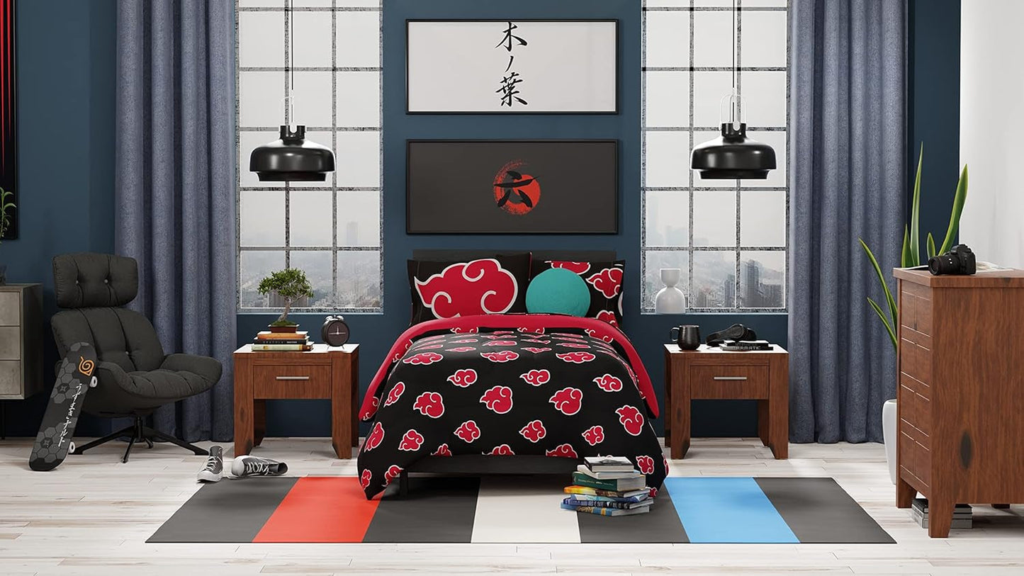Franco Naruto Anime Akatsuki Mönster Mjuk Mikrofiber Sängkläder Duvet Queen, (officiell Naruto-produkt) Täcken och täcken Naty Shop