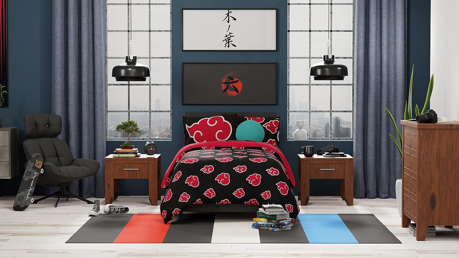 Franco Naruto Anime Akatsuki Mönster Mjuk Mikrofiber Sängkläder Duvet Queen, (officiell Naruto-produkt) Täcken och täcken Naty Shop