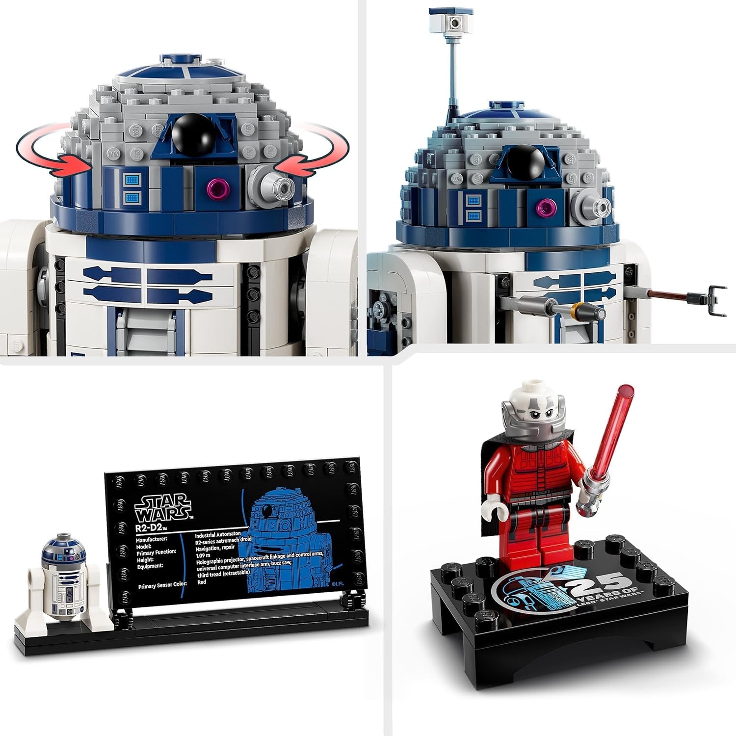 LEGO Star Wars R2-D2 modellset för barn, pojkar och flickor, byggbar droidfigur med Darth Malek 25-årsjubileumsminifigur och dekorationsskylt, samling presentidé 75379 Byggset Besuche den LEGO-Store