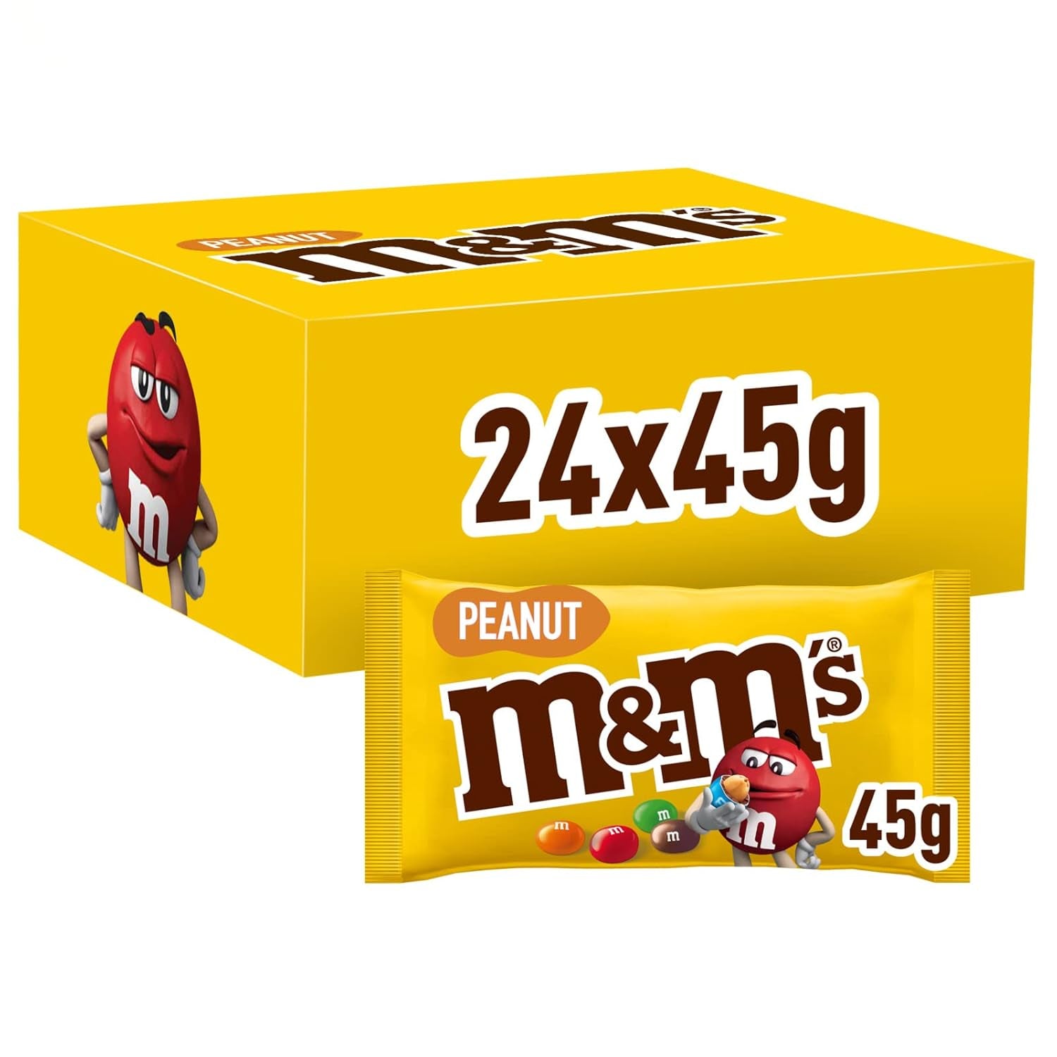 M&M's Peanut Chocolate Bulk Pack 24 x 45 g Choklad Peanut Smaksatt Linser Chokladpresent (1080g) Idealisk som godis med fotbollstema