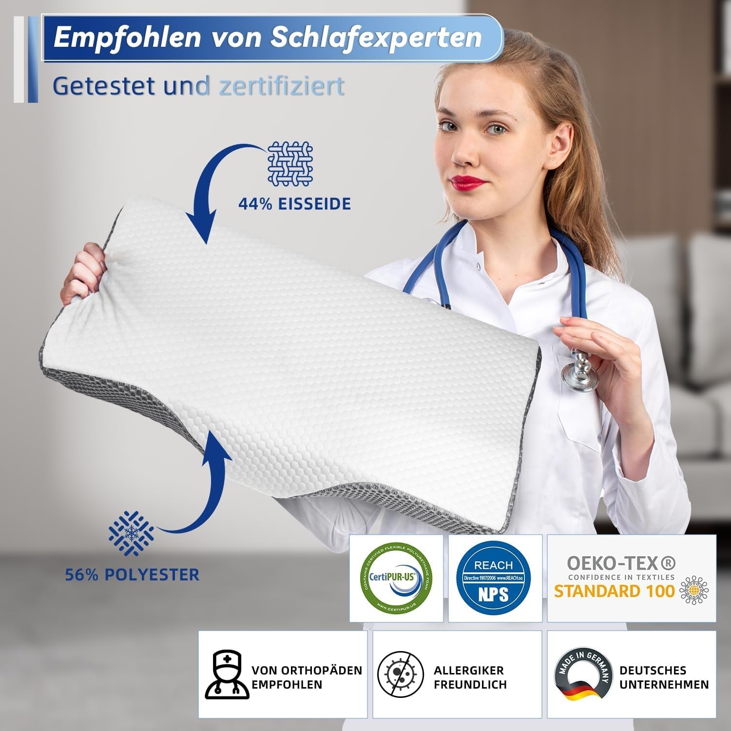 Nacksmärtskudde, ergonomisk ortopedisk nackkudde, sidobaksida buken Memory Foam Kudde, Antisnarkningskudde för män kvinnor (62 * 34,5 * 12/8cm) Cervikala ortopediska kuddar Naty Shop