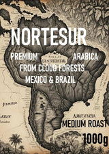 Norte Sur kaffe, starkt kaffe för daglig malning. 100% Arabica från Mexiko och Brasilien.