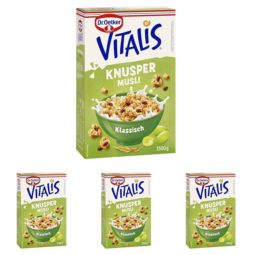 Dr. Oetker Vitalis Classic Crispy Müsli: Stort paket krispig frukostmüsli med russin, 1 paket, 1,5 kg