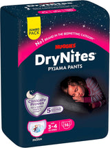 Huggies DryNites Superabsorberande nattblöjor för flickor 3-4 år (12-21 kg) 4 x 16 Count (64 Count totalt) Månatligt trosapaket