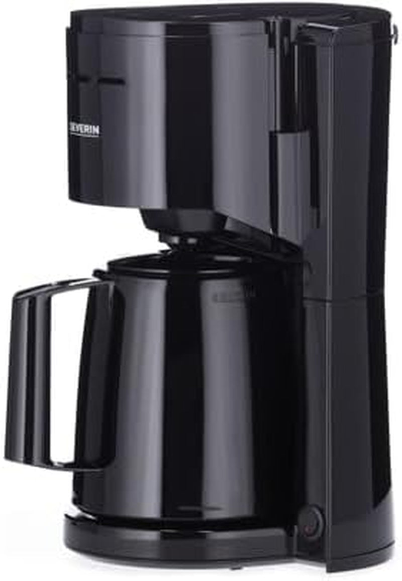 SEVERIN Filter kaffebryggare med termokanna, upp till 8 koppar kaffebryggare, attraktiv filterbryggare med isolerad karaff, svart, 1 liter, KA 9306