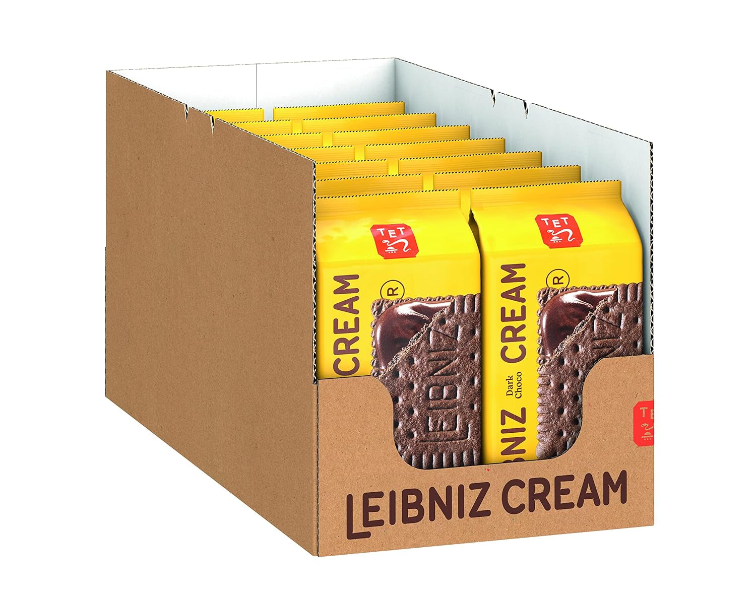 Crunchy Cookies med kakao och mörk chokladcreme, paket med 14, för förvaring eller försäljning (14 x 190 g)