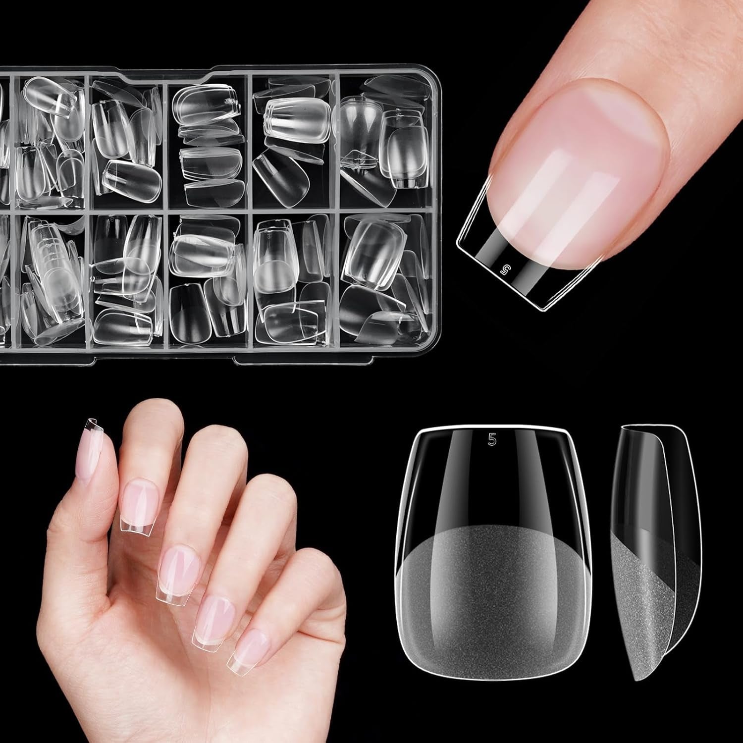 Korta lösnaglar Ballerina 120st lim på 12 storlekar Korta konstgjorda naglar Soft Gel Heltäckande Nageltips för korta gelnaglar S