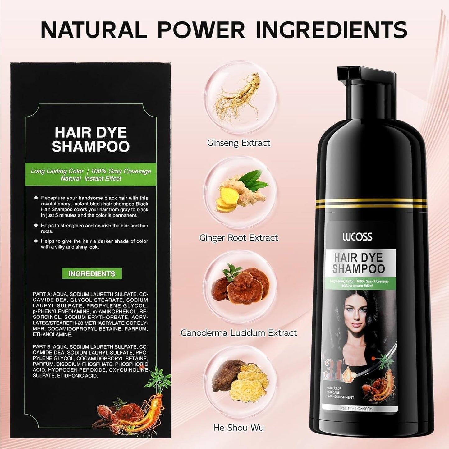 Instant Black Hair Shampoo, Natural Hair Dye Shampoo, 100 % Grey Cover - Enkelt och snabbt, Semi Permanent Color for Black Hair, Hårfärgning Shampoo för män och kvinnor Hårfärg Naty Shop