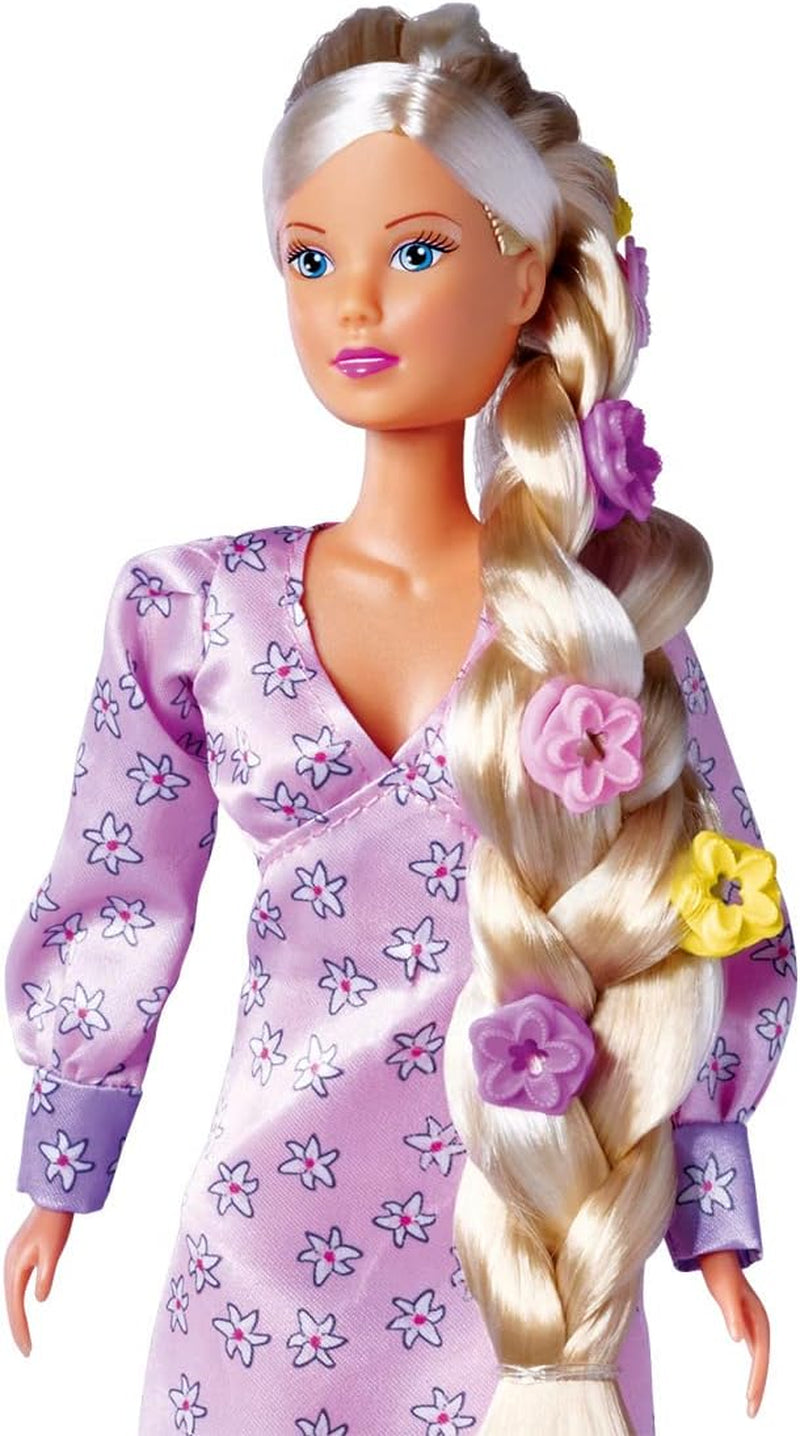 Simba 105733640 - Steffi Love Flower Hair, docka med extra långt hår, innehåller 6 klämmor, flättillbehör och kam, 29 cm, 3+ år