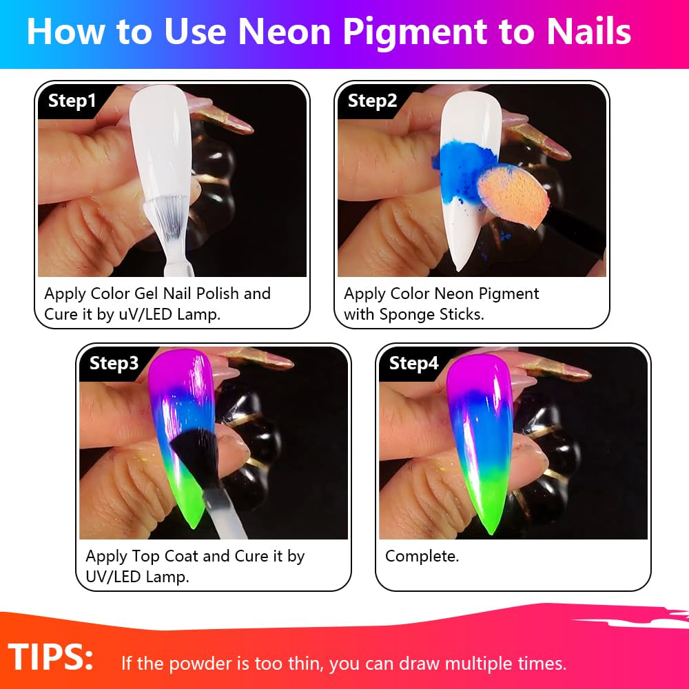 Neon Fosfor Pigment Pulver Für Nägel Lidschatten - 12 Färger Neon Nagel Glitzer Augenpulver Maniküre Halloween Neon Smink Dekoration Nail Art Staub Pigment