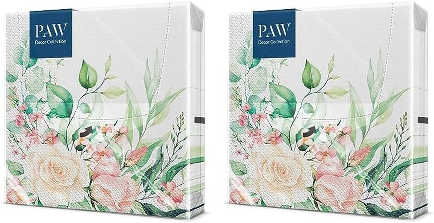 PAW - 3-lagers servetter (33 X 33 Cm) I 20 stycken I Perfekt för födelsedagar, fester, bröllop, nattvard och helgdagar I Färgade pappersservetter - Blommor, rosor I Färg: Blommiga ögonblick (paket med 2)