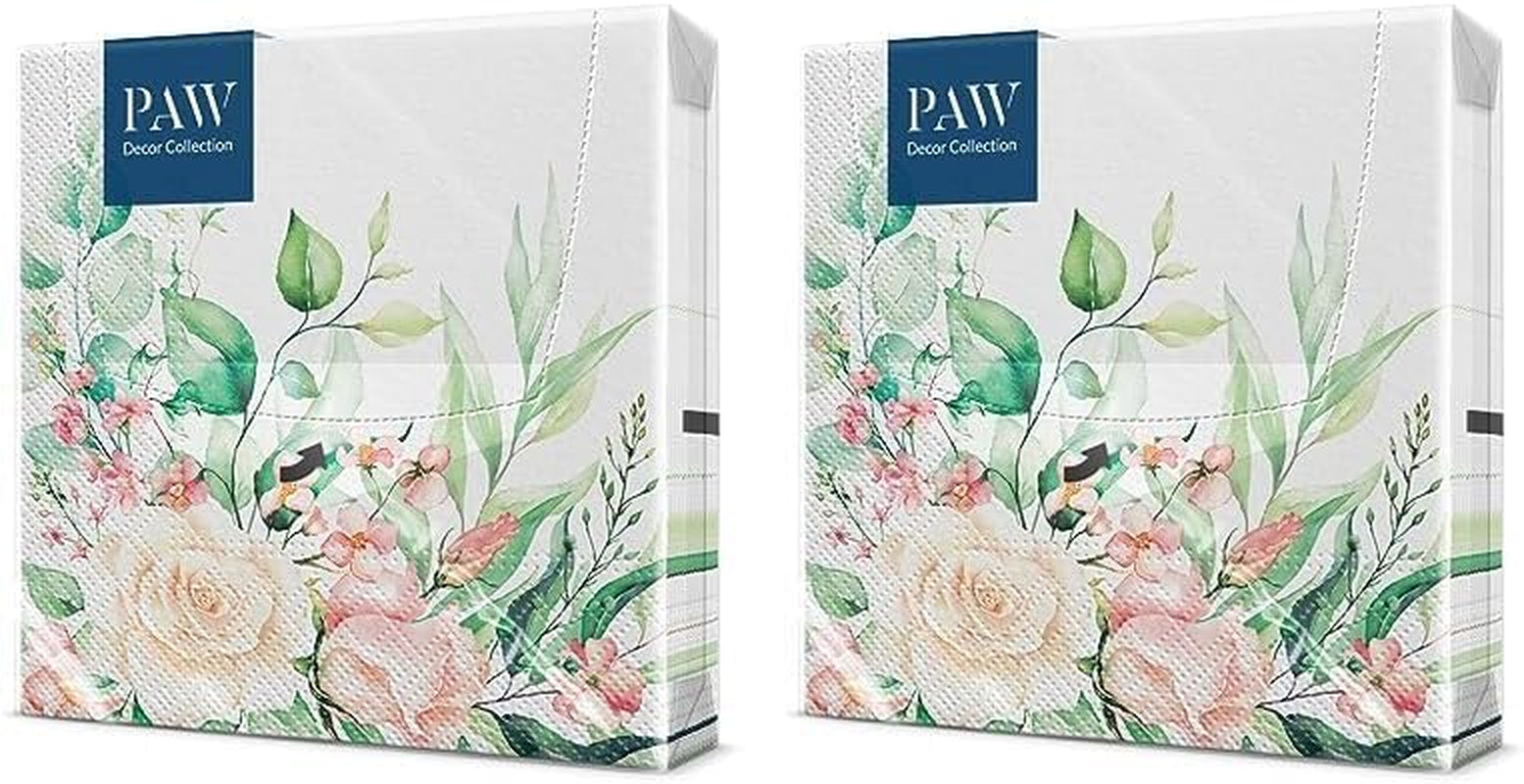 PAW - 3-lagers servetter (33 X 33 Cm) I 20 stycken I Perfekt för födelsedagar, fester, bröllop, nattvard och helgdagar I Färgade pappersservetter - Blommor, rosor I Färg: Blommiga ögonblick (paket med 2)