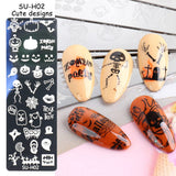 JMEOWIO Nail Stamping Stencils Halloween 6 Stück Nagelstempel Stencils Nail Art Dekoration Nageldesign Zubehör Böse Gruselige Kürbis-Geisterhexe