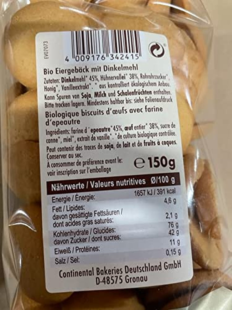 Ekologiska dinkeläggkex, 38% ekologiska äggkex, 150g