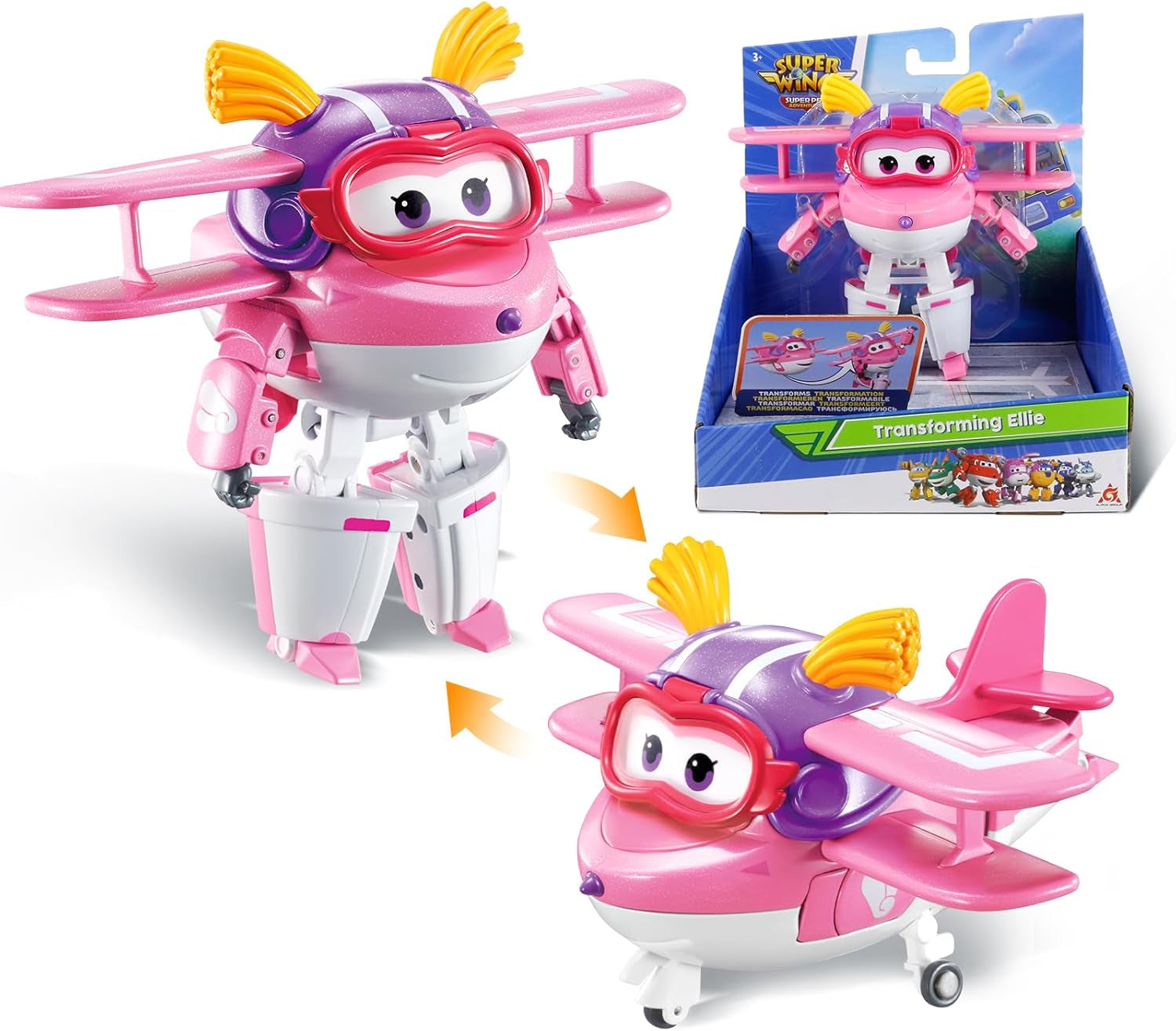 Super Wings 5" Transforming Characters 2-Pack Transforming Supercharged Jett + Tino Transformer Toy för pojkar och flickor i åldrarna 3+ Röda actionfigurer Naty Shop Ellie