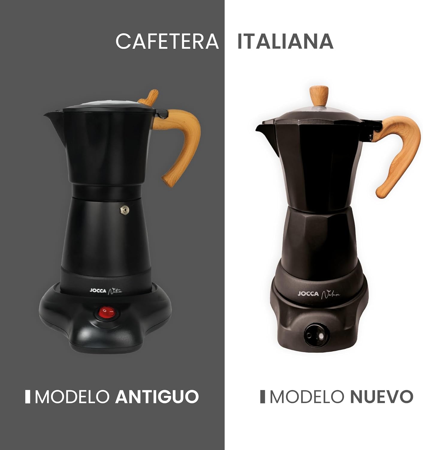 Jocca italiensk elektrisk kaffebryggare aluminium 6 koppar bärbar manuell kaffebryggare med trähandtag svart mocka stil
