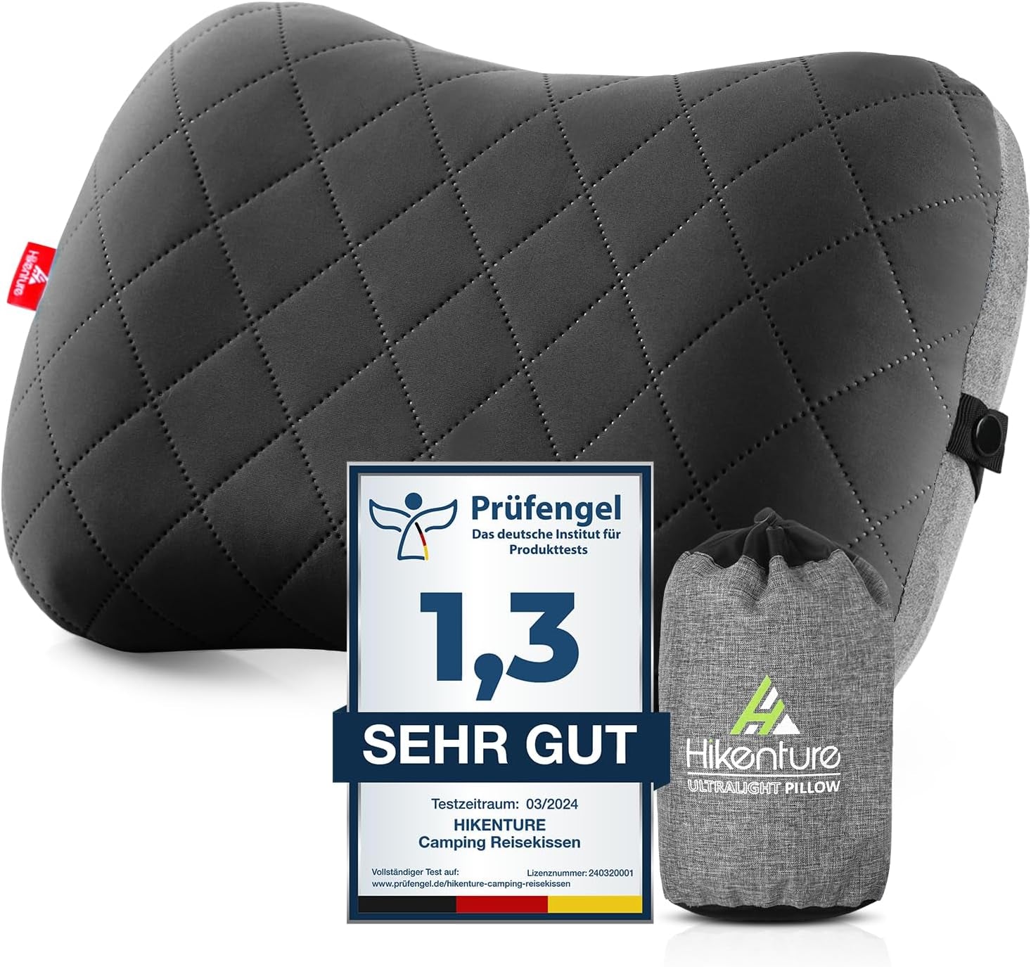 HIKENTURE Uppblåsbar camping-/resekudde med avtagbart kuddfodral, ergonomisk kudde, bekväm nackkudde för resor/utomhus, uppblåsbar rese-nackkudde (grön) ... Cervikala ortopediska kuddar Naty Shop Svart