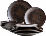 MÄSER Bronze Metallic 12-delad bordsservering för 4 med elegant och blank glasyr mattallrik set med mattallrik, mattallrik och desserttallrik i högkvalitativ keramik, stengods, brun