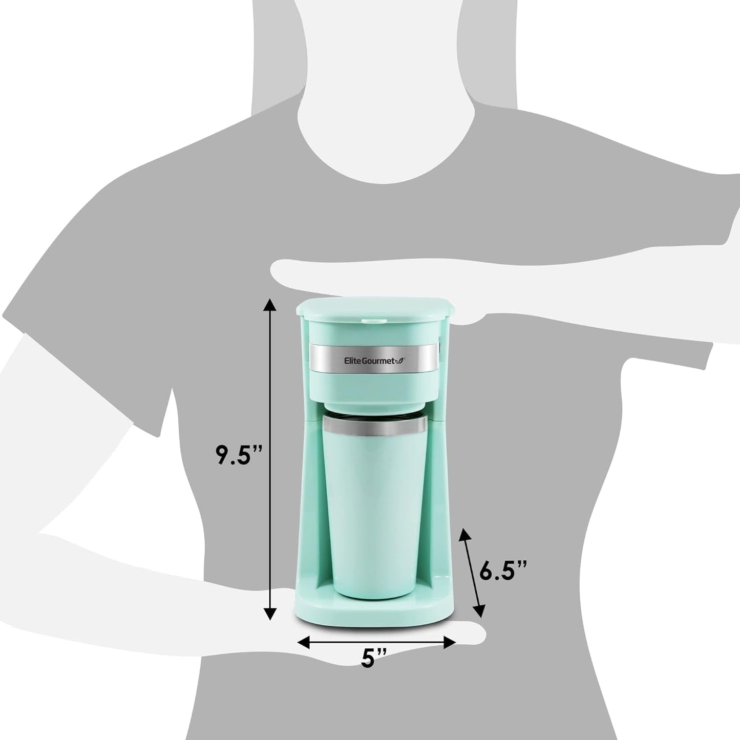 EHC113M# Kompakt personligt enservefilter Espressobryggare med resemugg av rostfritt stål inuti malet kaffe Återanvändbart filter Mintgrönt 400 ml