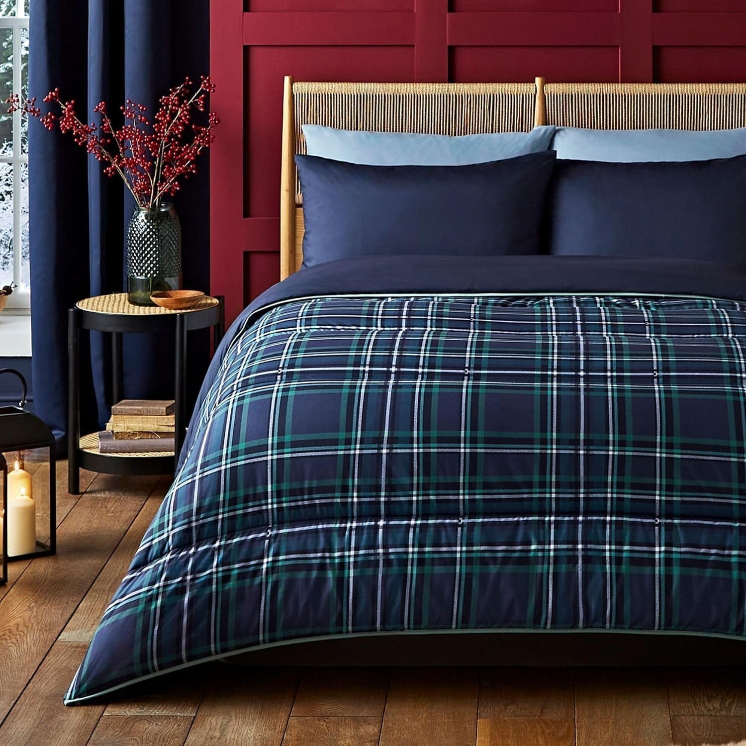 Night Lark Täcken och örngott Set 10,5 Tog Enkelsäng Klassisk Röd Tartan Lyx Sängkläder Allergivänligt Maskintvättbar Naty Shop Klassiska Marinblå Tartan Täcken och täcken Enkelsäng