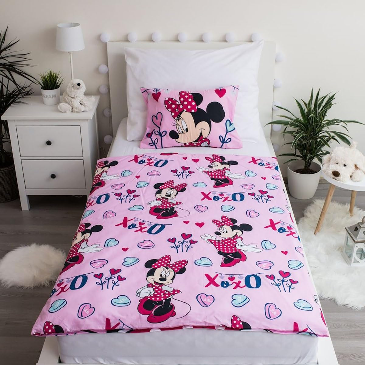 Disneysängkläder, Minnie Mouse Pink Baby, 100 % bomullssängkläder med blixtlås - Kids Naty Shop