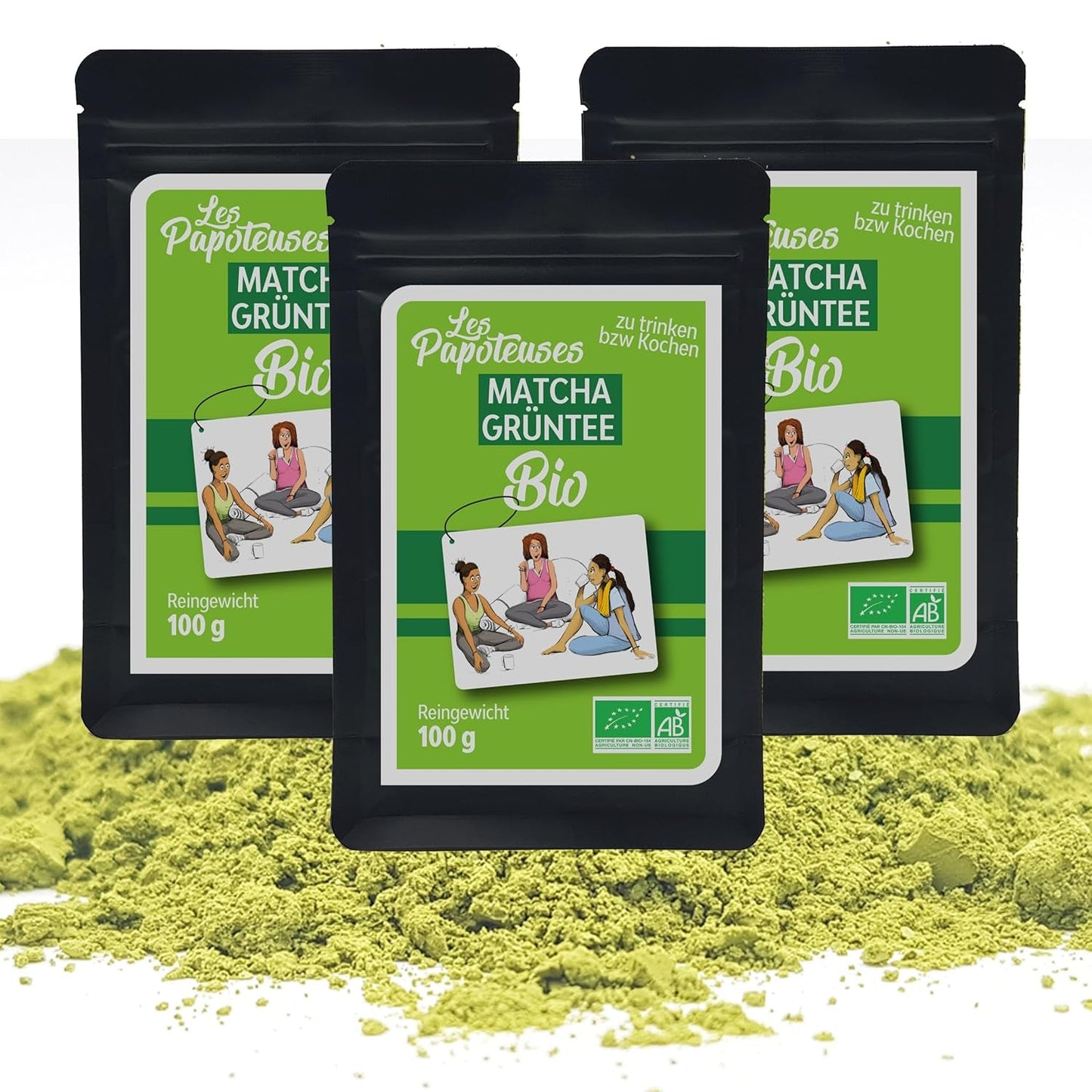 | Matcha ekologiskt pulver 100 g | Grönt te Matcha Powder Ceremoniell Grade | 100 % naturlig och premiumkvalitet | Avgiftande te | Kompatibel med Matcha set, skaft, skål och glas.