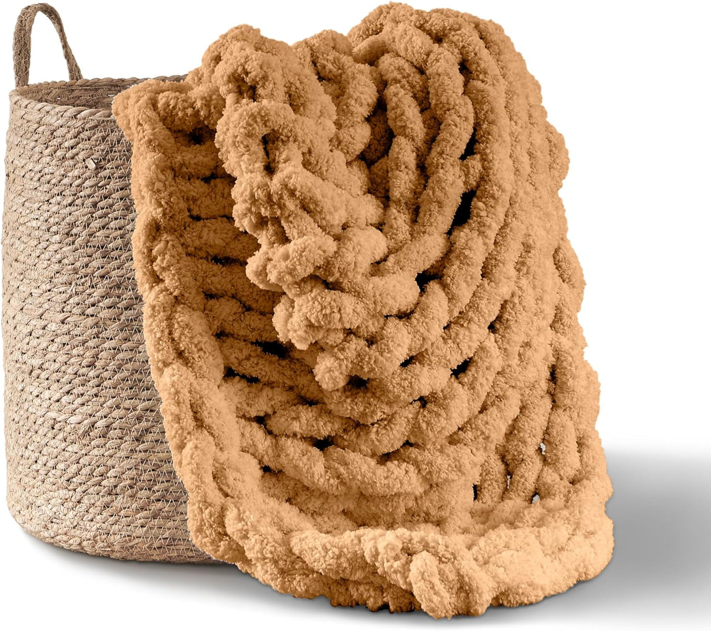 Chunky stickad filt, kast, 100% handstickad med jumbo chenille garn (127 X 152,4 Cm, lila grå) Adyrescia sängar och filtar Caramel / brun färg 50 "X60"
